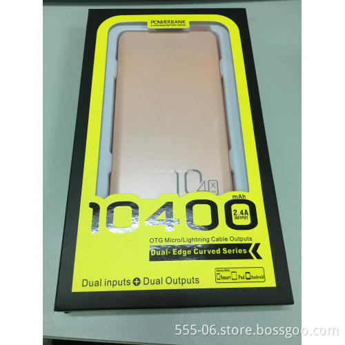 high capacity 10400mah typeC power bank built in cable